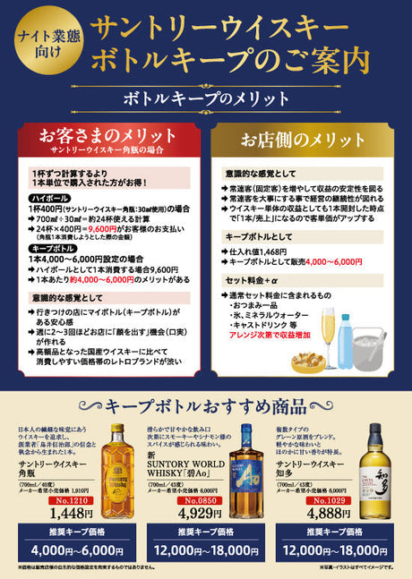 ナイト業態向け サントリーウイスキー ボトルキープのご案内